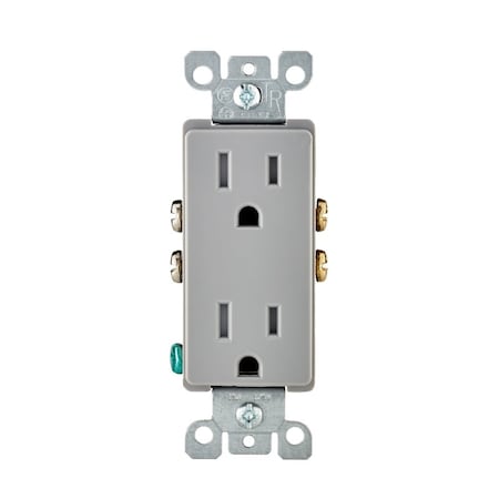 Leviton Straight Blade Receptacle, 5-15R, 15 A, 125V AC, 2 Pole, 3 Wire, Flush Mount, Grounded T5325-DLG